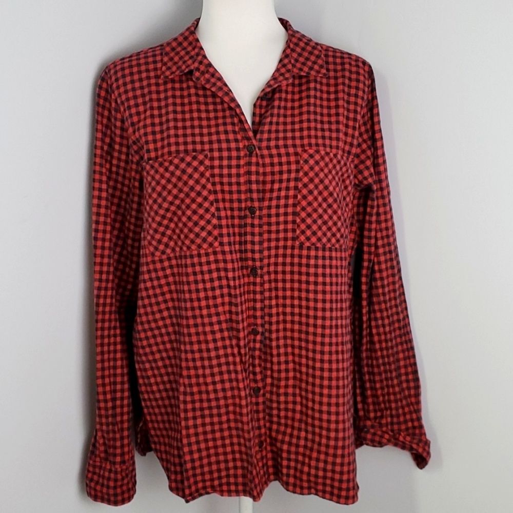J. Crew Red and Black Check Button-Down Shirt